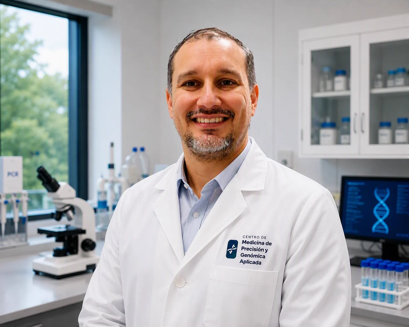 Dr. Julio César Osorio Patiño en su laboratorio de medicina de precisión y genómica aplicada